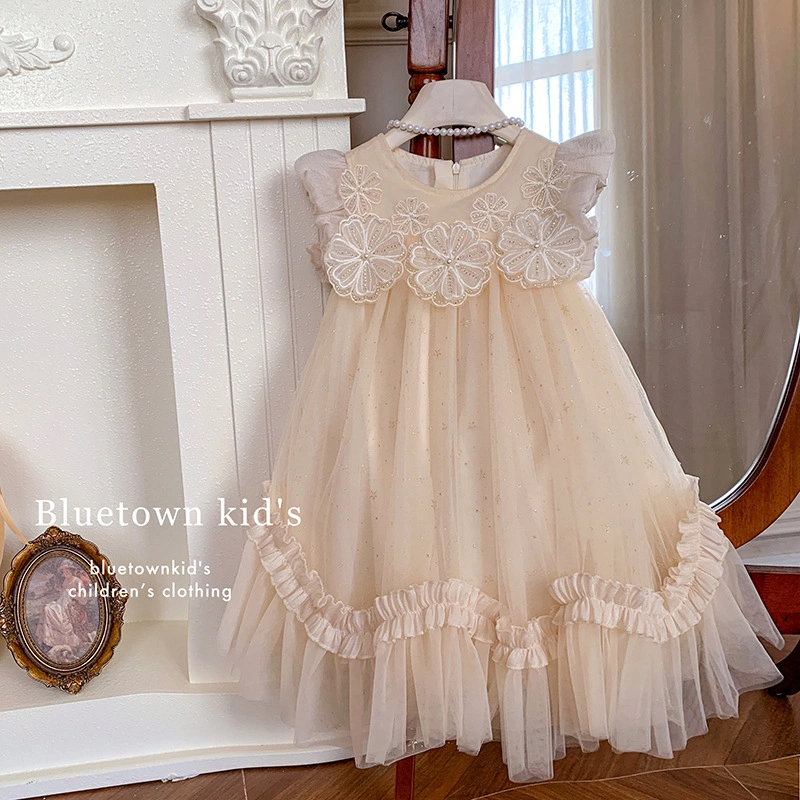 2026 Summer Fashion Girls' Stylish Flutter Sleeve 3D Floral Tulle Puffy Dress Baby Korean Style Birthday Princess Dress Trendy — product photo 5 — shop Bangladesh | RADANAN