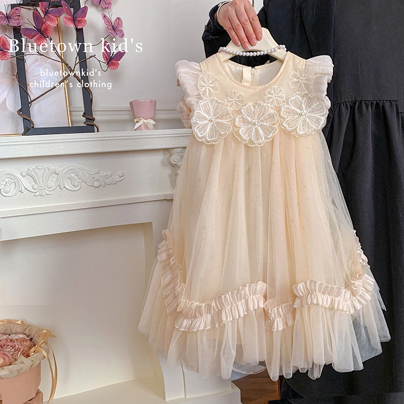 2026 Summer Fashion Girls' Stylish Flutter Sleeve 3D Floral Tulle Puffy Dress Baby Korean Style Birthday Princess Dress Trendy — product photo 3 — shop Bangladesh | RADANAN