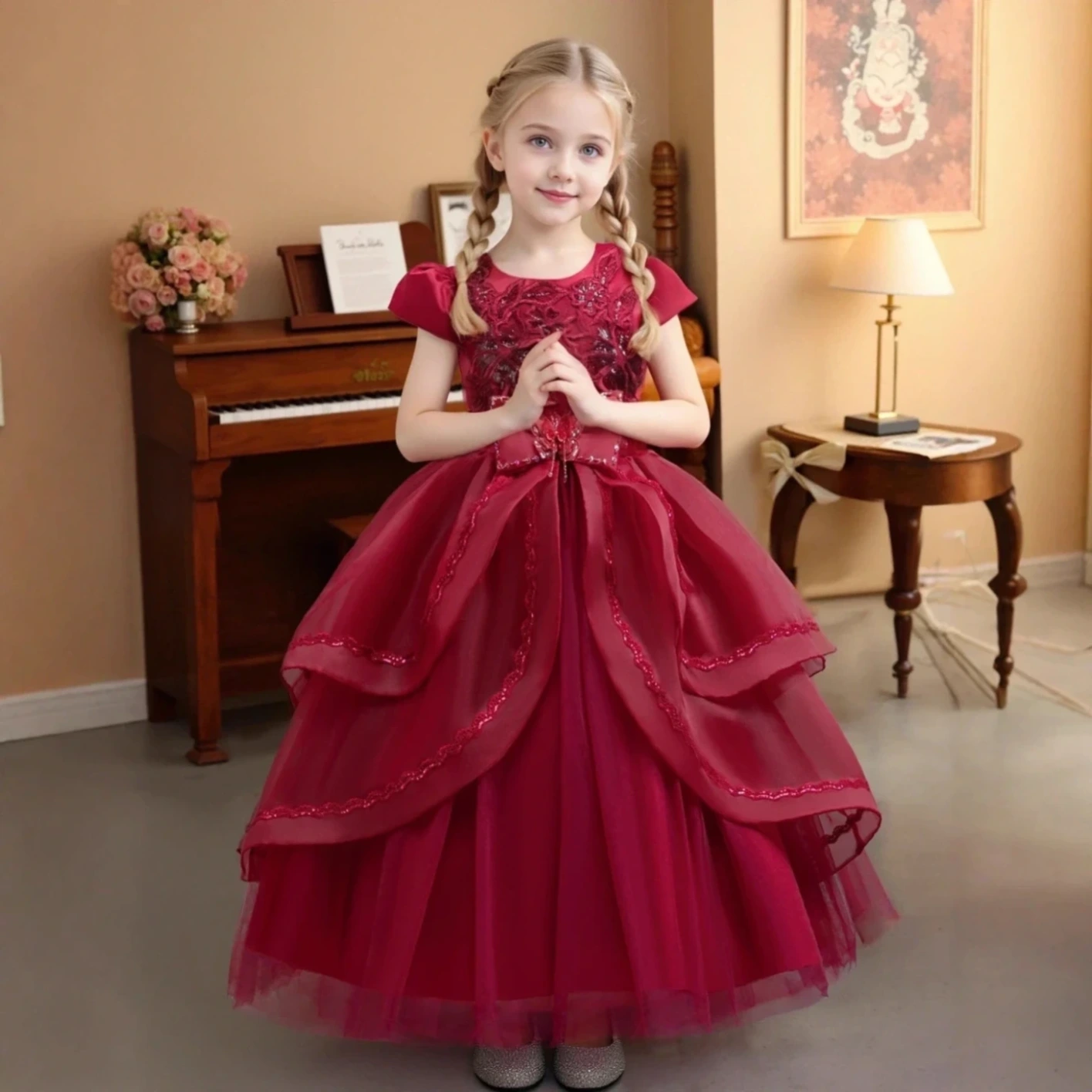 Girls' Princess Dress, Asymmetrical Long Mesh Dress, Medium and Large Children's Piano Performance Dress — product photo 7 — shop Bangladesh | RADANAN