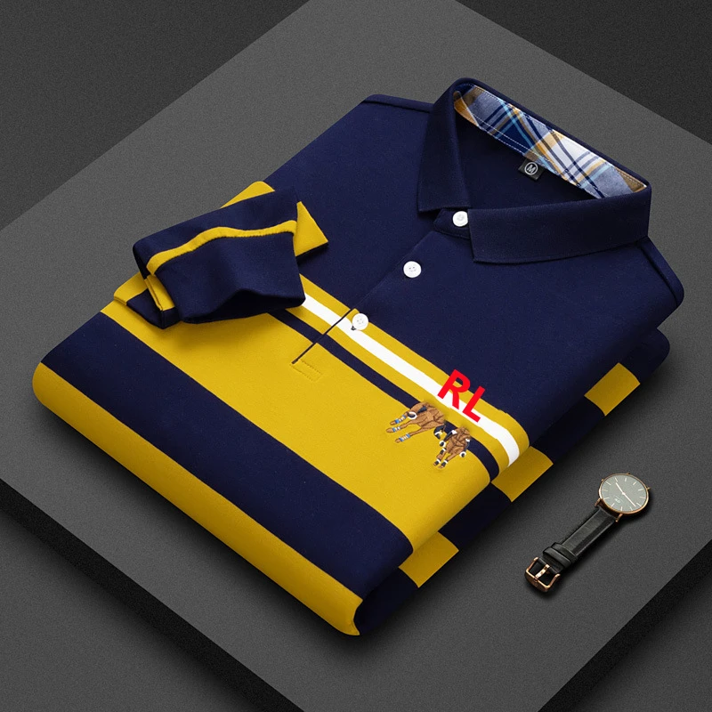 Men’s Striped Long Sleeve Polo Shirt – 100% Cotton — product photo 3 — shop Bangladesh | RADANAN