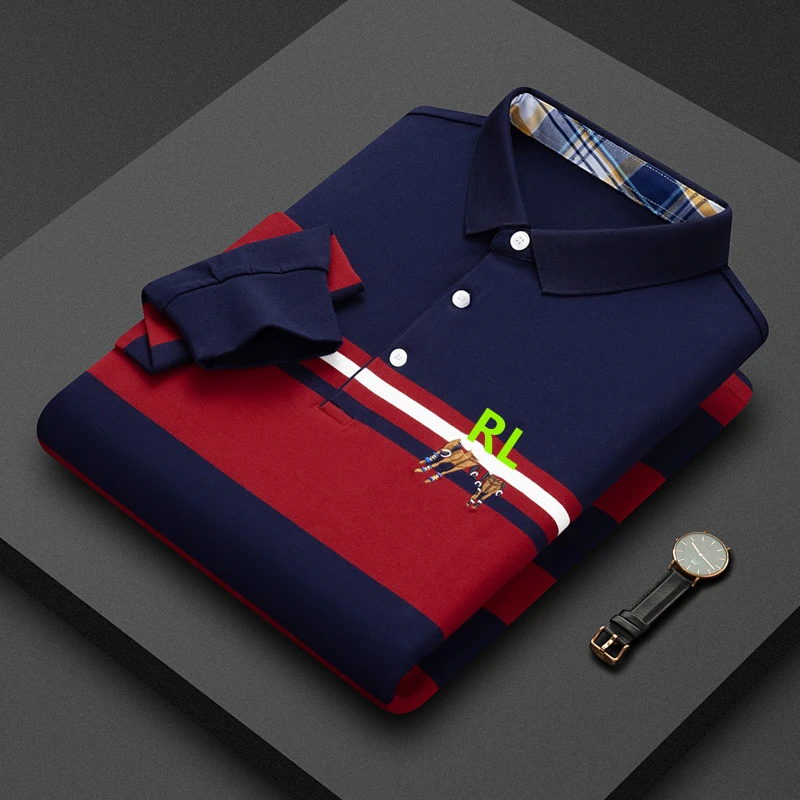 Men’s Striped Long Sleeve Polo Shirt – 100% Cotton — product photo 4 — shop Bangladesh | RADANAN