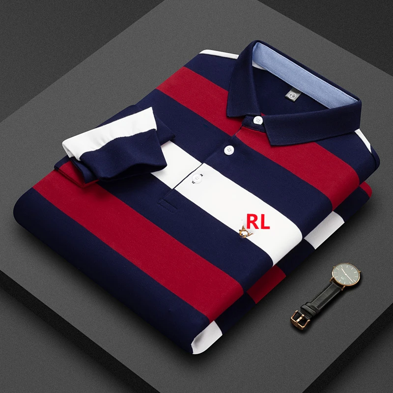 Men’s Striped Long Sleeve Polo Shirt – 100% Cotton — product photo 5 — shop Bangladesh | RADANAN