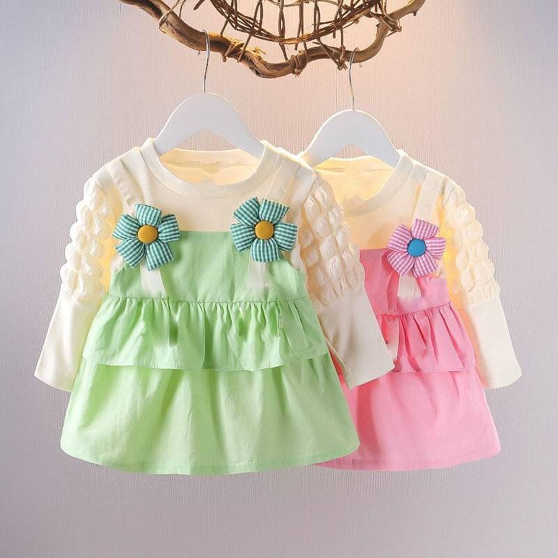 new girl baby round neck dress children flowers cotton skirt 0-5 Years