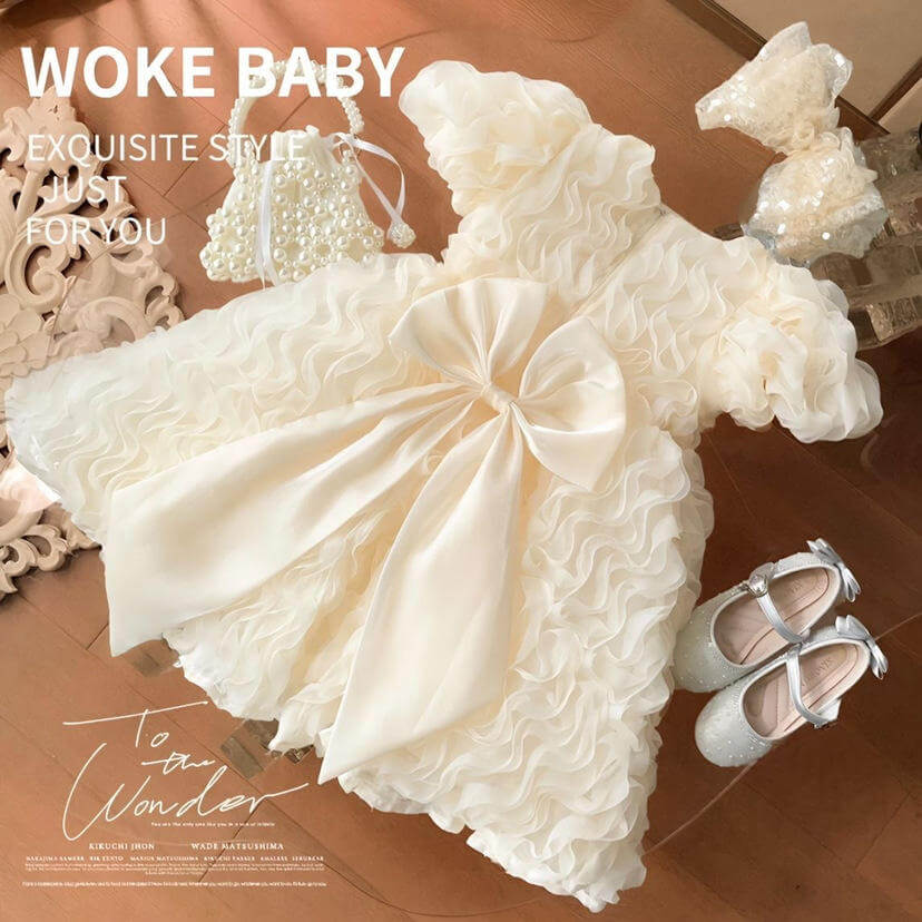 Newborn Baby Mesh Puff Sleeve Summer Princess Soft Cotton Christening Dresses