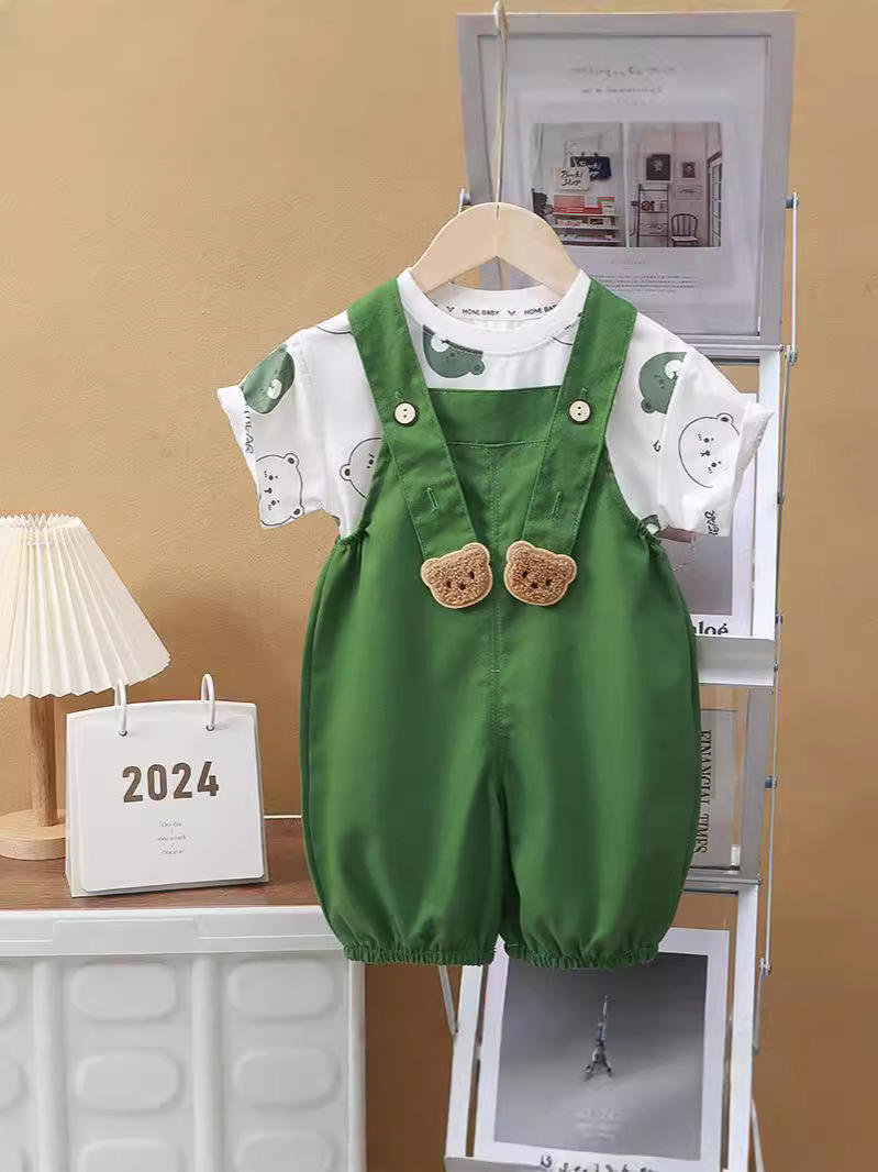Summer Casual Thin Sleeve Cartoon Pattern Top and Overall Child Outfit — product photo 2 — shop Bangladesh | RADANAN