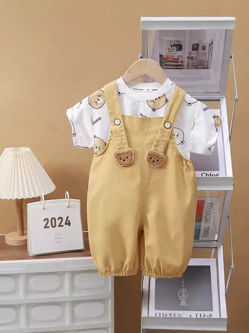 Summer Casual Thin Sleeve Cartoon Pattern Top and Overall Child Outfit — product photo 3 — shop Bangladesh | RADANAN