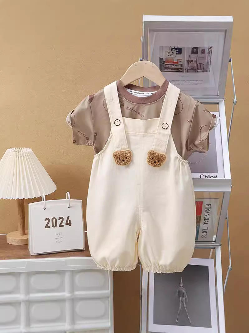 Summer Casual Thin Sleeve Cartoon Pattern Top and Overall Child Outfit — product photo 4 — shop Bangladesh | RADANAN