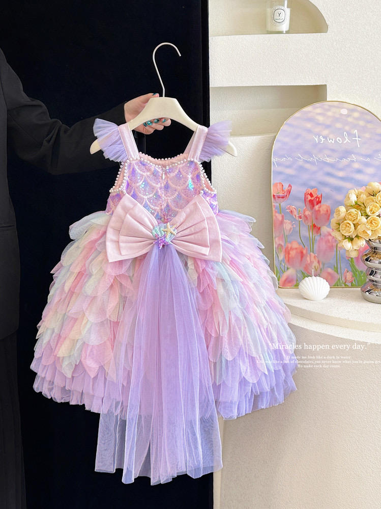 Princess Dress with Suspender Elegant Birthday Gift for Little Girls Colorful Picture Design — product photo 3 — shop Bangladesh | RADANAN