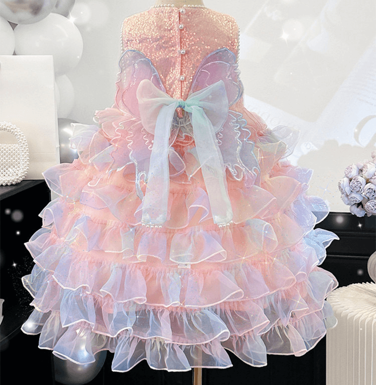 Eco-Friendly Dress for Girls Breathable Chiffon Colorful Cake Design