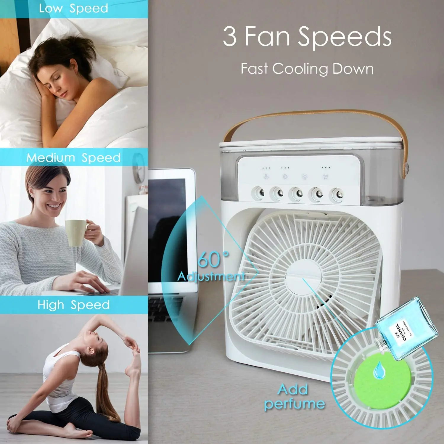Mini Air Cooler with Water Fan 3 in 1 Mist Mini Evaporative Cooling Fan with LED Timer — product photo 5 — shop Bangladesh | RADANAN