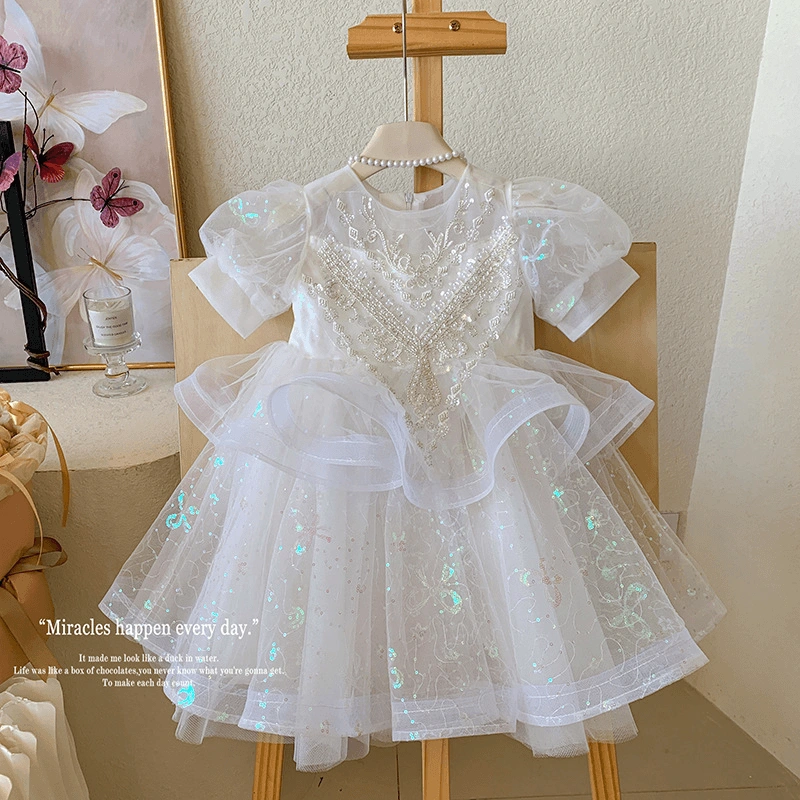 Girls' Piano Performance Dress, Classy Birthday Princess Dress, Fluffy Gauze Puff Sleeves, Small Host Kidsren's Performance Clothing — product photo 3 — shop Bangladesh | RADANAN