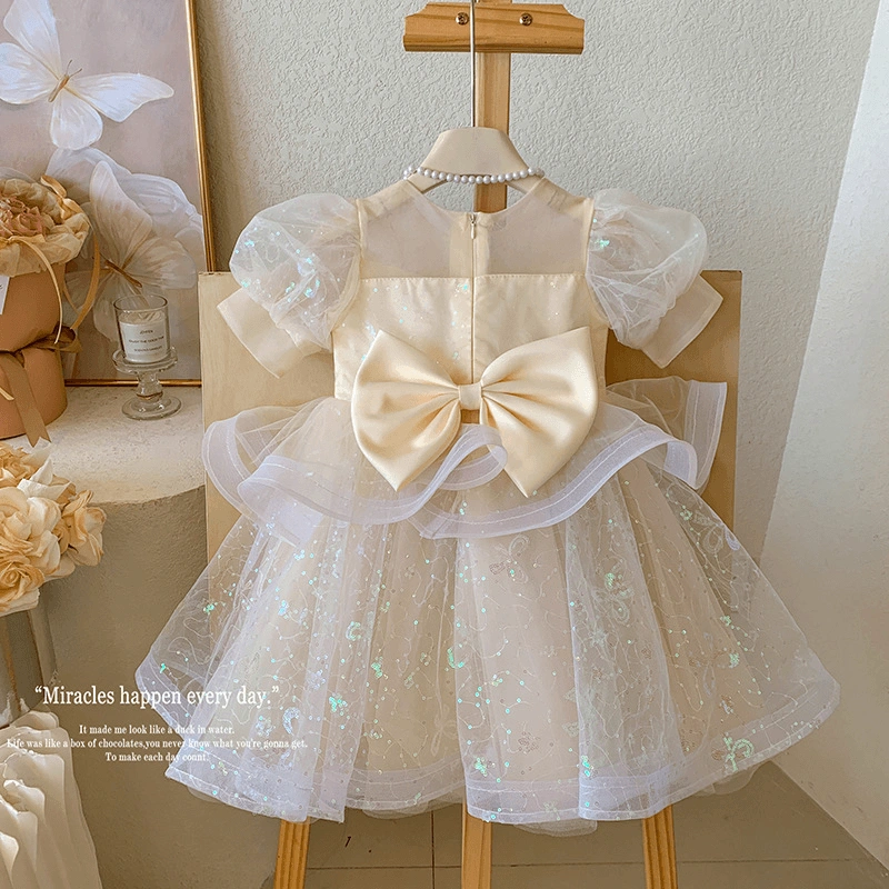 Girls' Piano Performance Dress, Classy Birthday Princess Dress, Fluffy Gauze Puff Sleeves, Small Host Kidsren's Performance Clothing — product photo 4 — shop Bangladesh | RADANAN